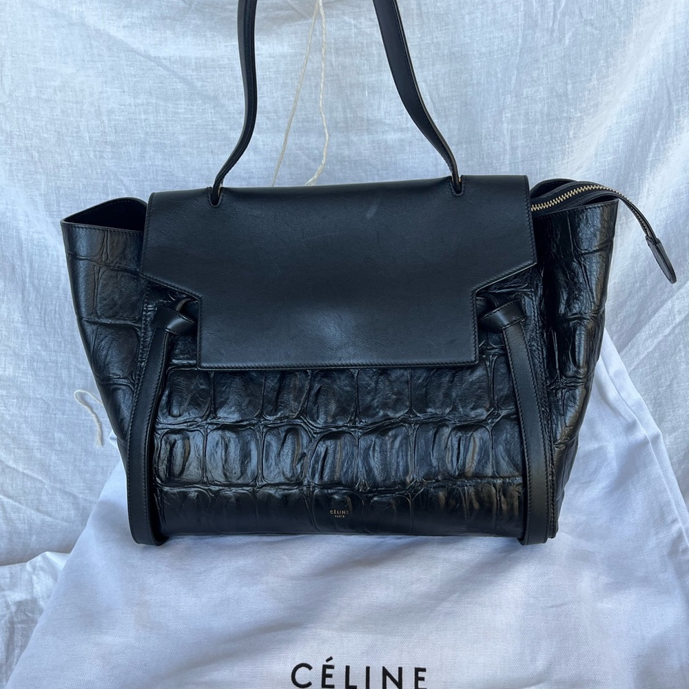 Celine Black Croc-Embossed Belt Bag